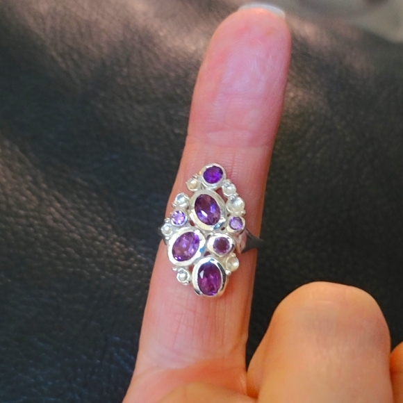 Natural Kharma by Avelon Jewelry - Amethyst modern style sterling & white gold ring sz7